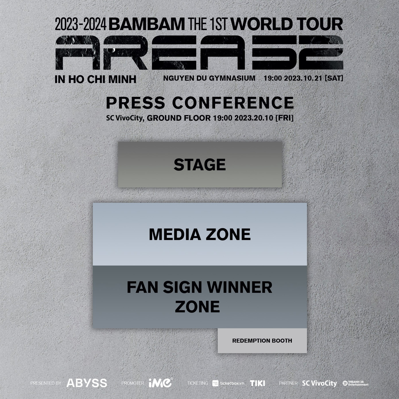 Sơ đồ chi tiết fansign và họp báo của BamBam tại TP.HCM.