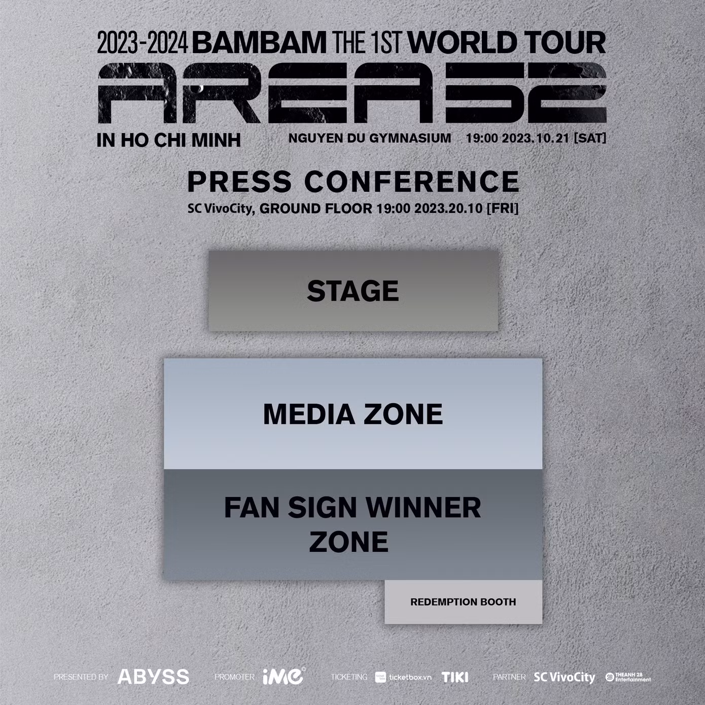 Sơ đồ chi tiết fansign và họp báo của BamBam tại TP.HCM.