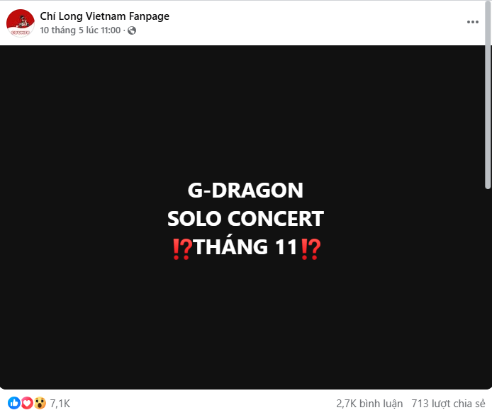 Fanpage gần 500K lượt theo dõi của G-Dragon tung "hint" có concert của nam rapper ở Hà Nội. Fanpage gần 500K lượt theo dõi của G-Dragon tung "hint" có concert của nam rapper ở Hà Nội.