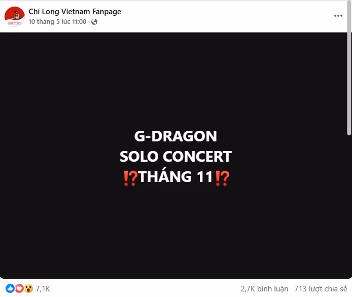 Fanpage gần 500K lượt theo dõi của G-Dragon tung "hint" có concert của nam rapper ở Hà Nội.