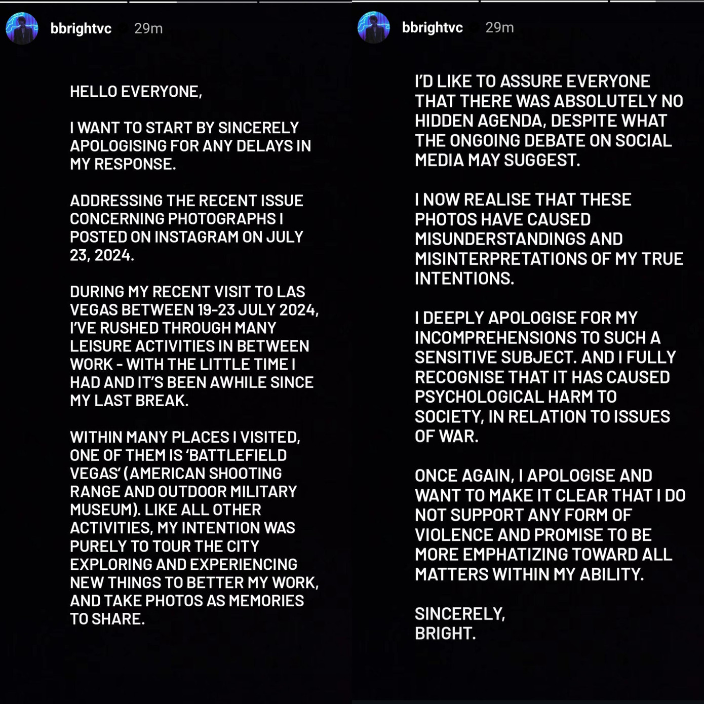 Thư xin lỗi của Bright.