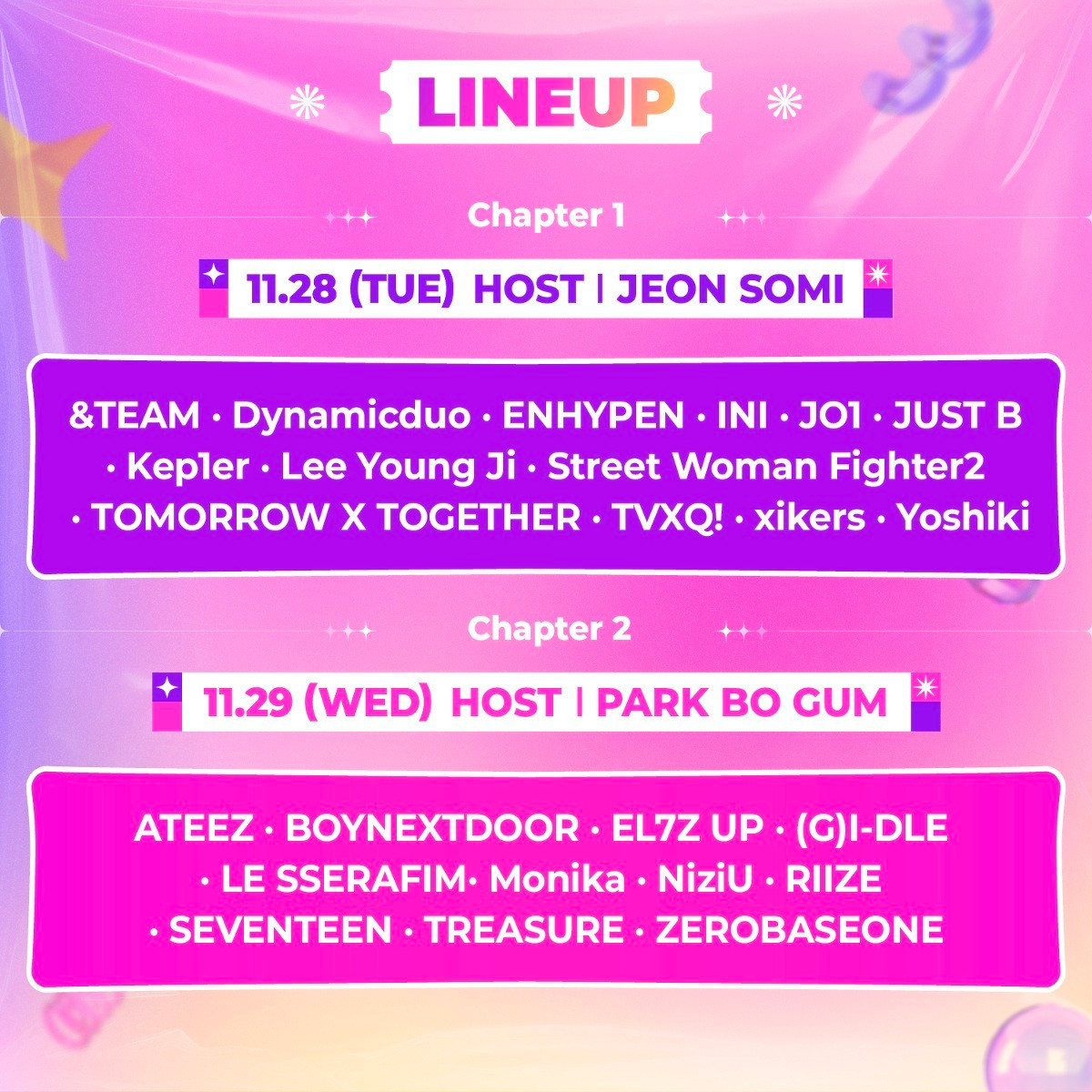 Line-up biểu diễn 2 ngày tại MAMA 2023.