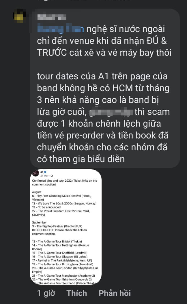 Người này cho rằng BTC chỉ "mời lơi" A1 để lừa đảo một khoản tiền vé. Người này cho rằng BTC chỉ "mời lơi" A1 để lừa đảo một khoản tiền vé.