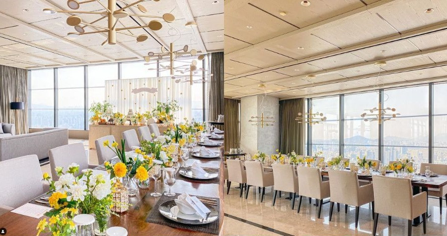 Khu bàn tiệc được trang trí tùy theo concept hôn lễ.