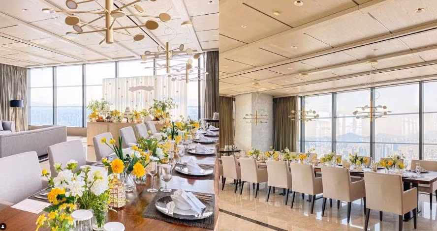 Khu bàn tiệc được trang trí tùy theo concept hôn lễ.