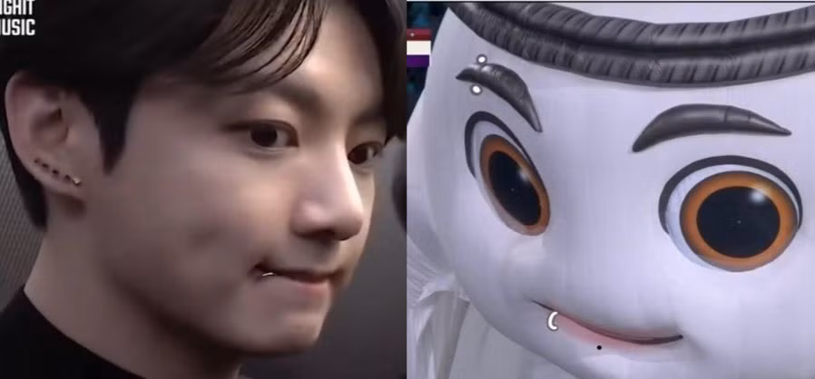Một fan đã đeo khuyên môi và khuyên mày cho La'eeb để "nhìn Jung Kook" hơn. Ảnh: @kooliac