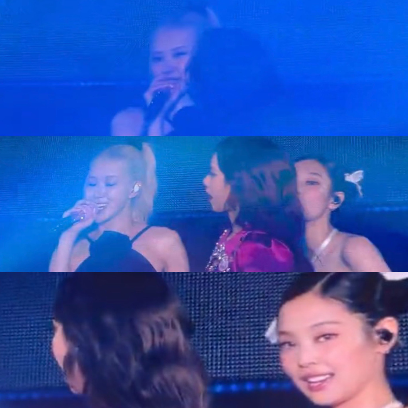 Khi Lisa tiến đến thơm má Rosé, thì Jennie cũng tiến lại "bobo" nàng út. - Ảnh: @keddyjenlisa Khi Lisa tiến đến thơm má Rosé, thì Jennie cũng tiến lại "bobo" nàng út. - Ảnh: @keddyjenlisa