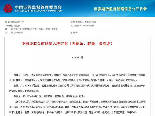 CSRC cấm Triệu Vy và Huỳnh Hữu Long tham gia thị trường chứng khoán.