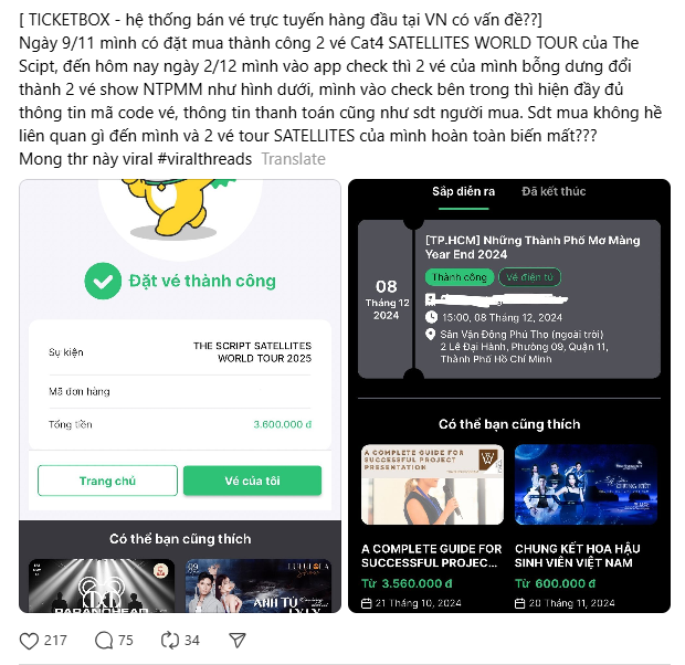 Một số phản ánh lỗi "vé đi lạc" của cư dân mạng trên Threads. Một số phản ánh lỗi "vé đi lạc" của cư dân mạng trên Threads.