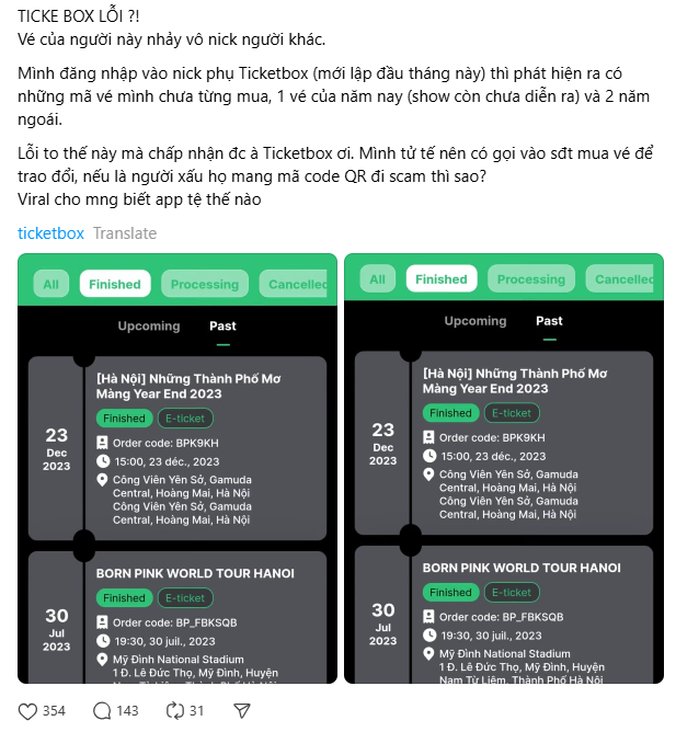 Một số phản ánh lỗi "vé đi lạc" của cư dân mạng trên Threads. Một số phản ánh lỗi "vé đi lạc" của cư dân mạng trên Threads.