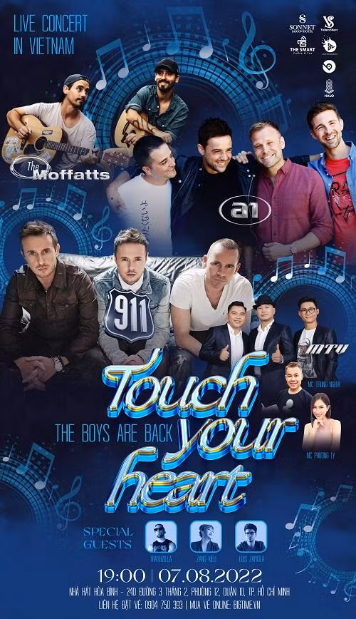 Nhóm MTV sẽ chung sân khấu với các boyband quốc tế The Moffatts, 911, A1 tại Nhà hát Hòa Bình (TP.HCM) vào ngày 7/8/2022.