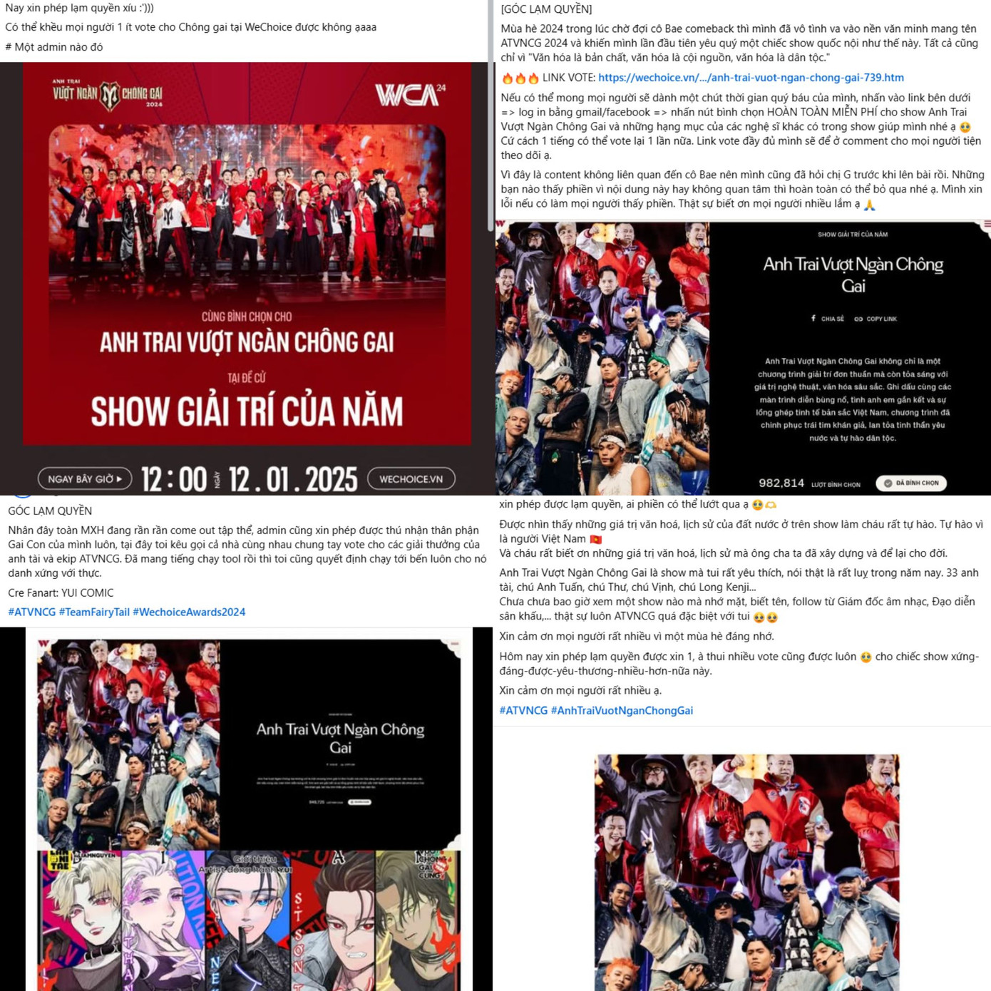 Kêu gọi bình chọn cho ATVNCG và ATSH đã vượt ra khỏi khu vực nội bộ của fanpage, blog của các "anh tài", "anh trai".