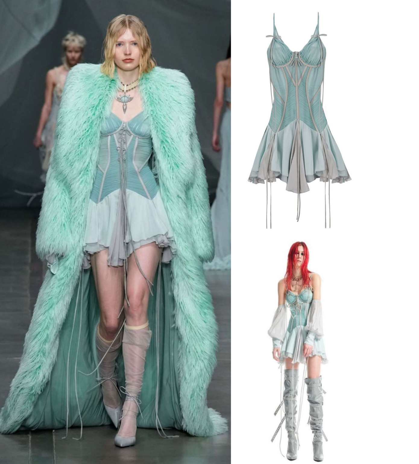 Phiên bản trên sàn diễn do người mẫu thể hiện đem tới cảm giác cá tính hơn, táo bạo hơn là vẻ ngọt ngào, tiên tử như Wonyoung. Phiên bản trên sàn diễn do người mẫu thể hiện đem tới cảm giác cá tính hơn, táo bạo hơn là vẻ ngọt ngào, tiên tử như Wonyoung.