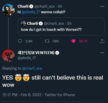 Màn ngỏ lời hợp tác đầy đường đột của Charli XCX với Vernon khiến Twitter náo loạn. Màn ngỏ lời hợp tác đầy đường đột của Charli XCX với Vernon khiến Twitter náo loạn.