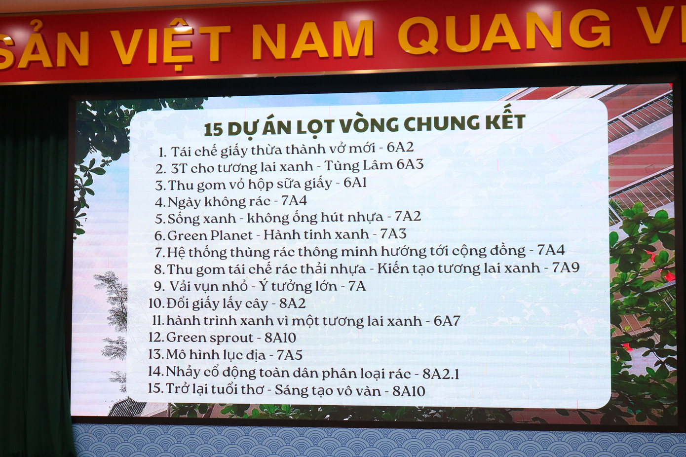 15 dự án của các bạn học sinh THCS Ngô Sĩ Liên lọt vào vòng Chung kết của cuộc thi Green Choice Awards. 15 dự án của các bạn học sinh THCS Ngô Sĩ Liên lọt vào vòng Chung kết của cuộc thi Green Choice Awards.