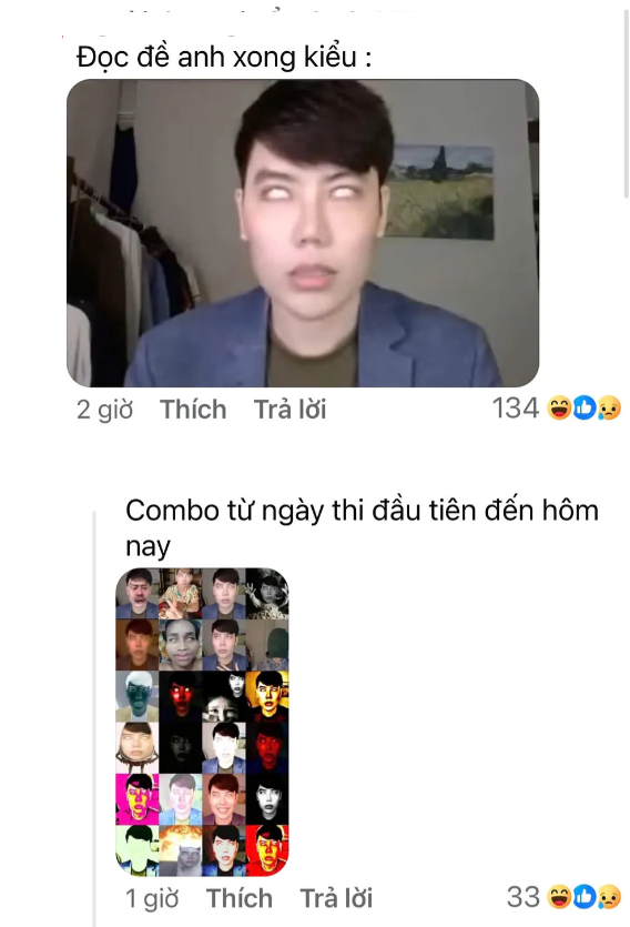 Sau khi kết thúc hai Bài thi tự chọn được khoảng 1 tiếng đồng hồ, hàng loạt các "content" hài hước về bài thi được đăng tải. Sau khi kết thúc hai Bài thi tự chọn được khoảng 1 tiếng đồng hồ, hàng loạt các "content" hài hước về bài thi được đăng tải.