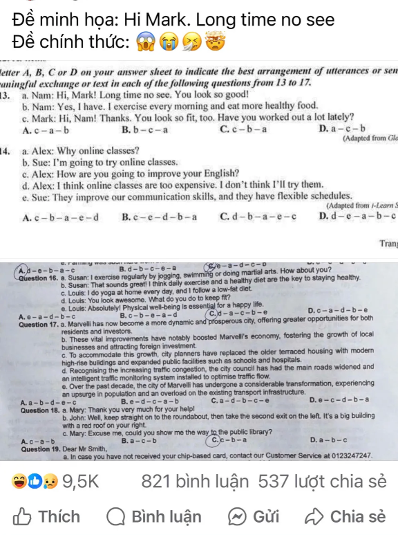 Sau khi kết thúc hai Bài thi tự chọn được khoảng 1 tiếng đồng hồ, hàng loạt các "content" hài hước về bài thi được đăng tải. Sau khi kết thúc hai Bài thi tự chọn được khoảng 1 tiếng đồng hồ, hàng loạt các "content" hài hước về bài thi được đăng tải.