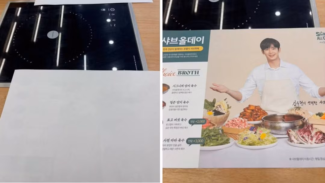 Giấy lót bàn có in hình của nam diễn viên bị lật úp xuống khi vụ ồn ào nổ ra.