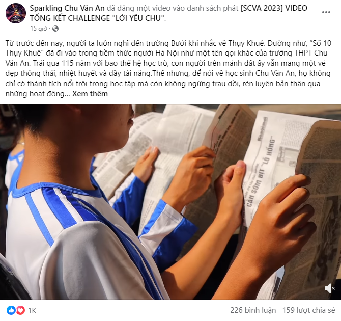 Các video sản phẩm của teen được đăng tải trên fanpage của Sparkling Chu Văn An, thu về lượng tương tác khủng.