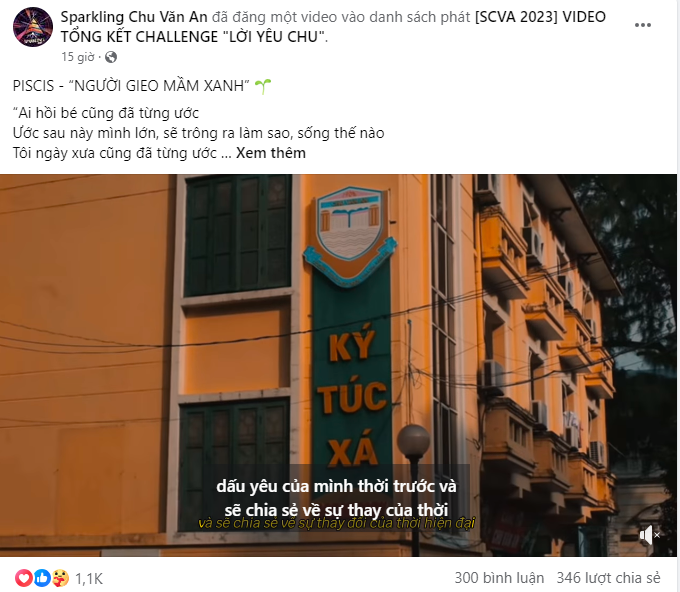 Các video sản phẩm của teen được đăng tải trên fanpage của Sparkling Chu Văn An, thu về lượng tương tác khủng.