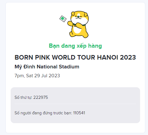 Khoảng 13h45 ngày 7/7, số lượt xếp hàng chờ vào mua vé đã vượt mốc 220K. Khoảng 13h45 ngày 7/7, số lượt xếp hàng chờ vào mua vé đã vượt mốc 220K.