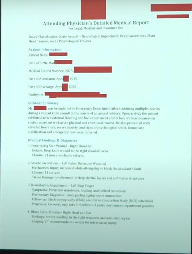 Bệnh án của người cung cấp tin được công bố, A bị thương ở vai phải, lòng bàn tay trái, đầu, tai... Bệnh án của người cung cấp tin được công bố, A bị thương ở vai phải, lòng bàn tay trái, đầu, tai...