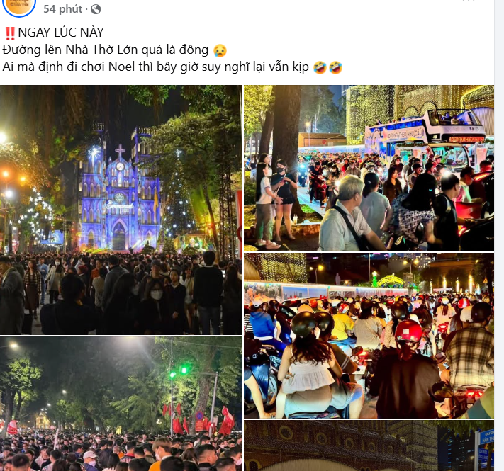Trên mạng xã hội, một số trang cộng đồng cũng đăng bài ghi "ngay lúc này" tại một số khu vực của Hà Nội. Sự đông đúc tại các "tọa độ" này là thật, nhưng hình ảnh được các trang fanpage này đăng tải thường là ảnh cũ (được chụp từ dịp Noel 2 năm trước, hoặc ở sự kiện khác như countdown).