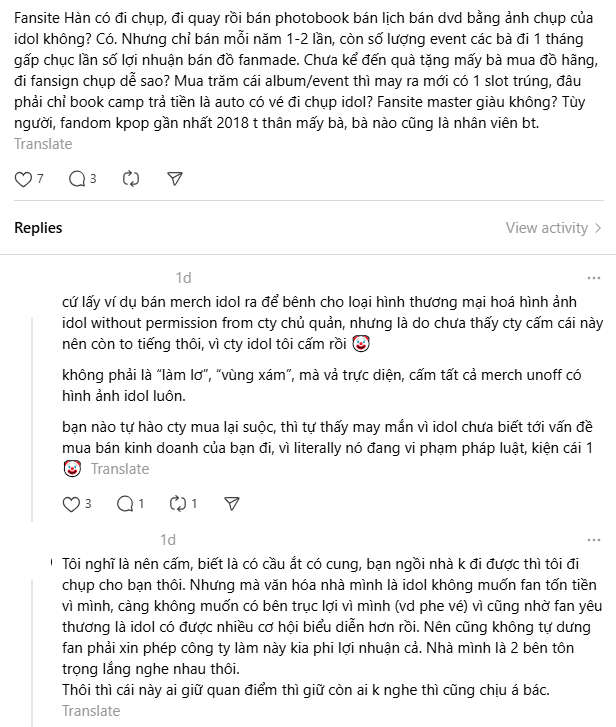 Một đoạn bình luận trích dẫn tranh luận của cư dân mạng trên Threads.