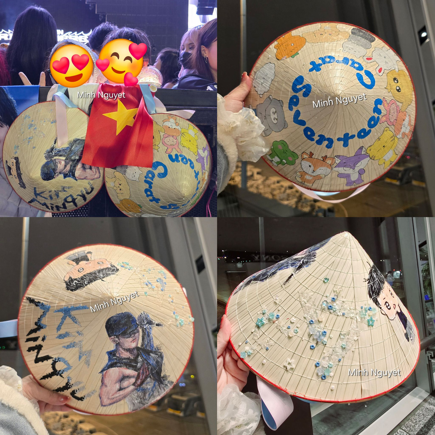 Cận cảnh hai chiếc nón được bạn fangirl mang tới concert của SEVENTEEN. - Ảnh: Minh Nguyet Cận cảnh hai chiếc nón được bạn fangirl mang tới concert của SEVENTEEN. - Ảnh: Minh Nguyet