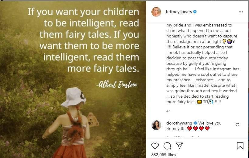 Bài đăng mới nhất của Britney Spears với những tâm sự có phần yên bình, trái ngược hoàn toàn với lời khai gây chấn động của cô trong phiên tòa. - Ảnh: IGNV Bài đăng mới nhất của Britney Spears với những tâm sự có phần yên bình, trái ngược hoàn toàn với lời khai gây chấn động của cô trong phiên tòa. - Ảnh: IGNV