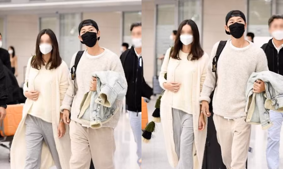 Cặp đôi cùng xuất hiện tại sân bay Incheon khi trở về Hàn.