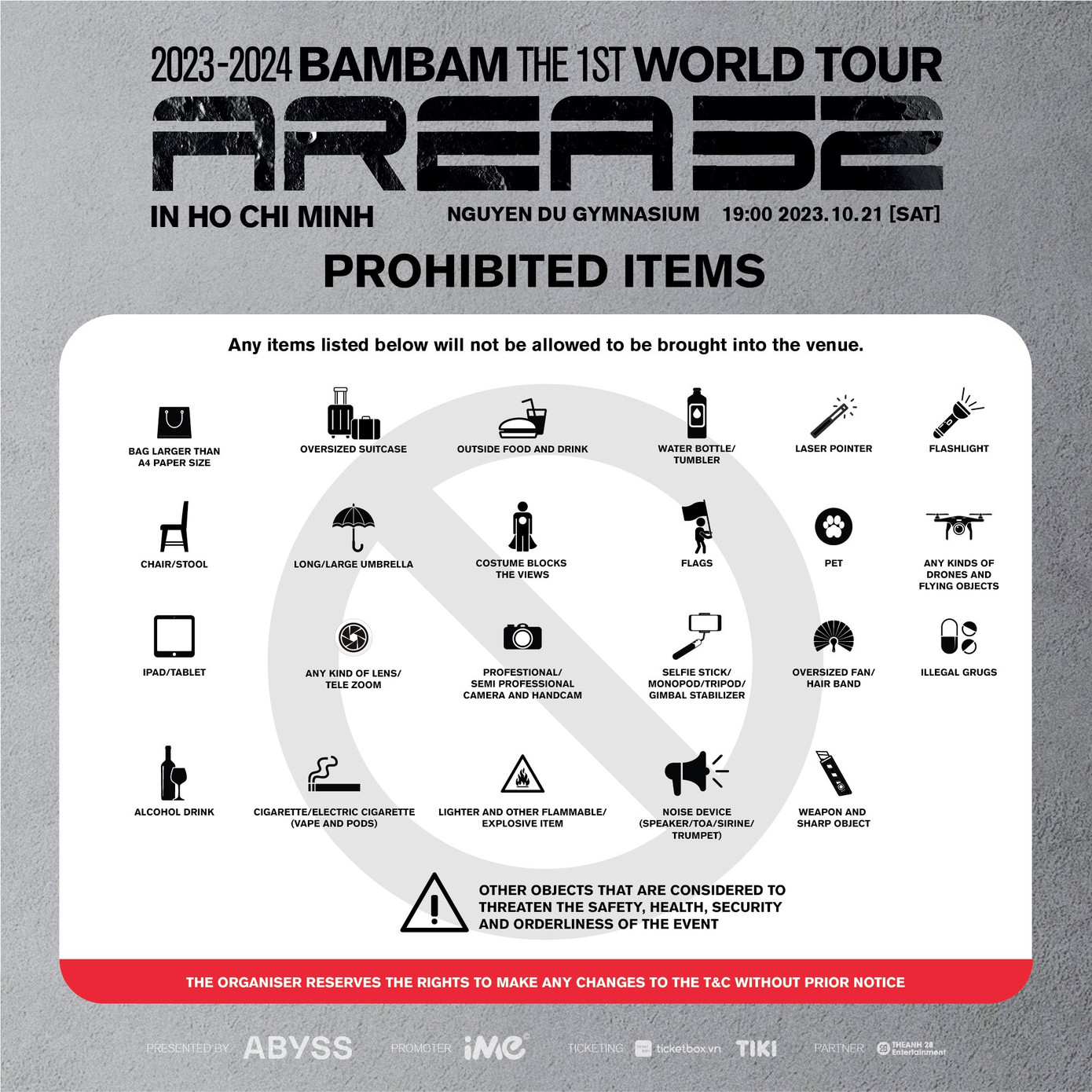 Toàn bộ các vật dụng bị cấm tại concert của BamBam tại TP.HCM.