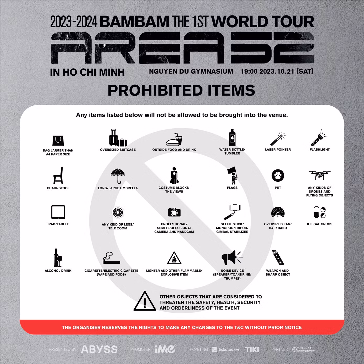 Toàn bộ các vật dụng bị cấm tại concert của BamBam tại TP.HCM.