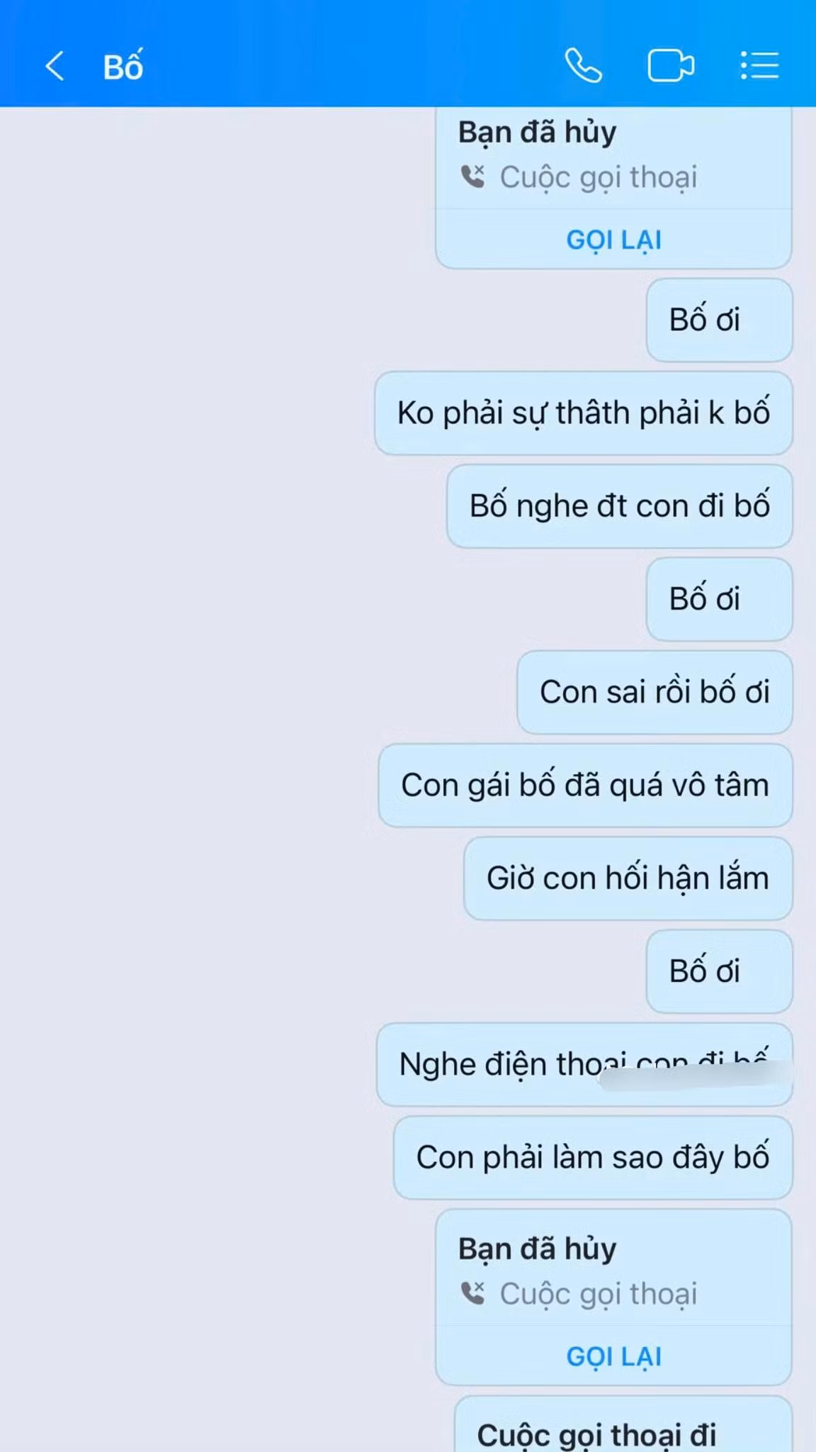Những cuộc gọi nhỡ, những dòng tin nhắn được T.N. chia sẻ khiến ai cũng nghẹn ngào.