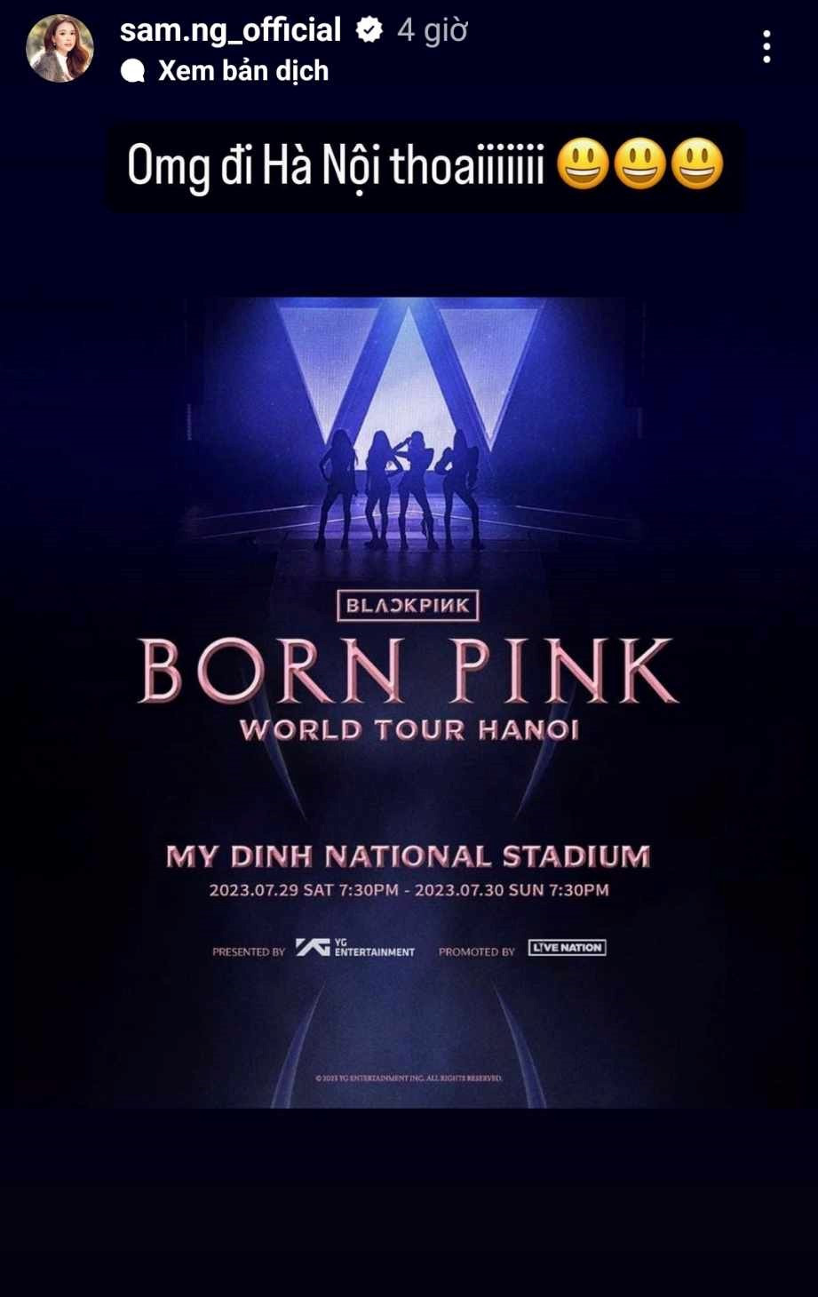 Sam chia sẻ poster tour diễn, xác nhận sẽ có mặt tại Hà Nội vào tháng 7.