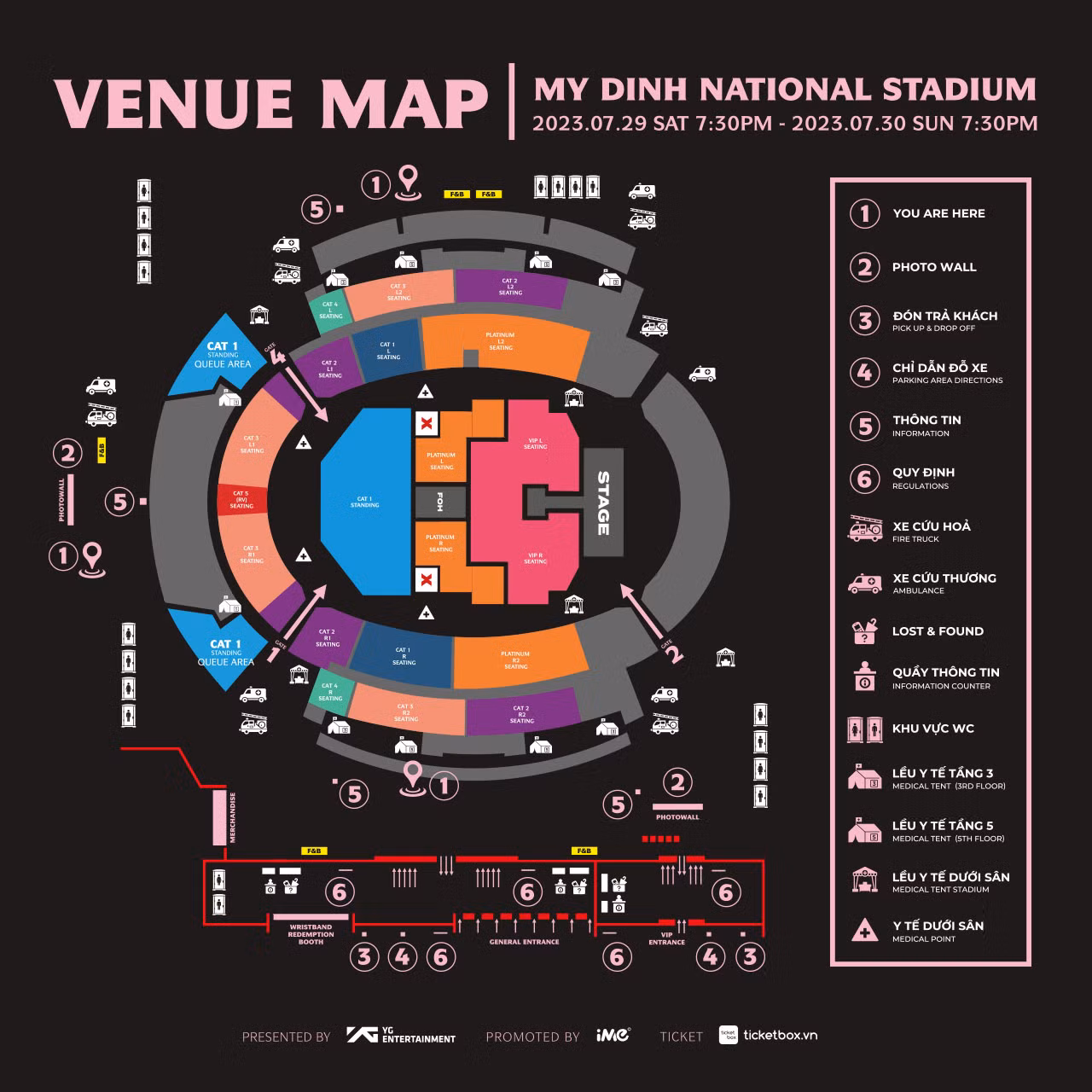Sơ đồ chi tiết các khu vực tại concert của BLACKPINK.