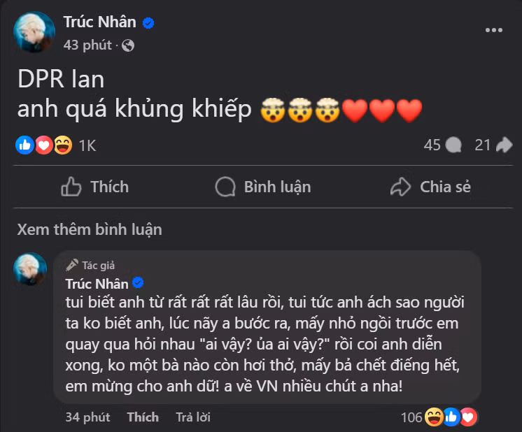 Trúc Nhân cũng "phát cuồng" vì "hoàng tử" DPR IAN. Trúc Nhân cũng "phát cuồng" vì "hoàng tử" DPR IAN.