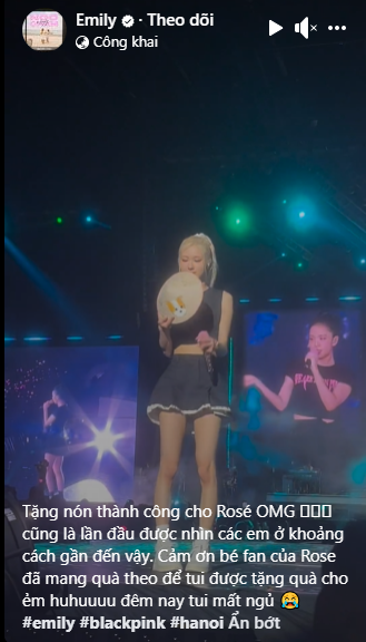 Emily chia sẻ lại sự phấn khích khi tới concert BLACKPINK và được tặng quà cho Rosé.