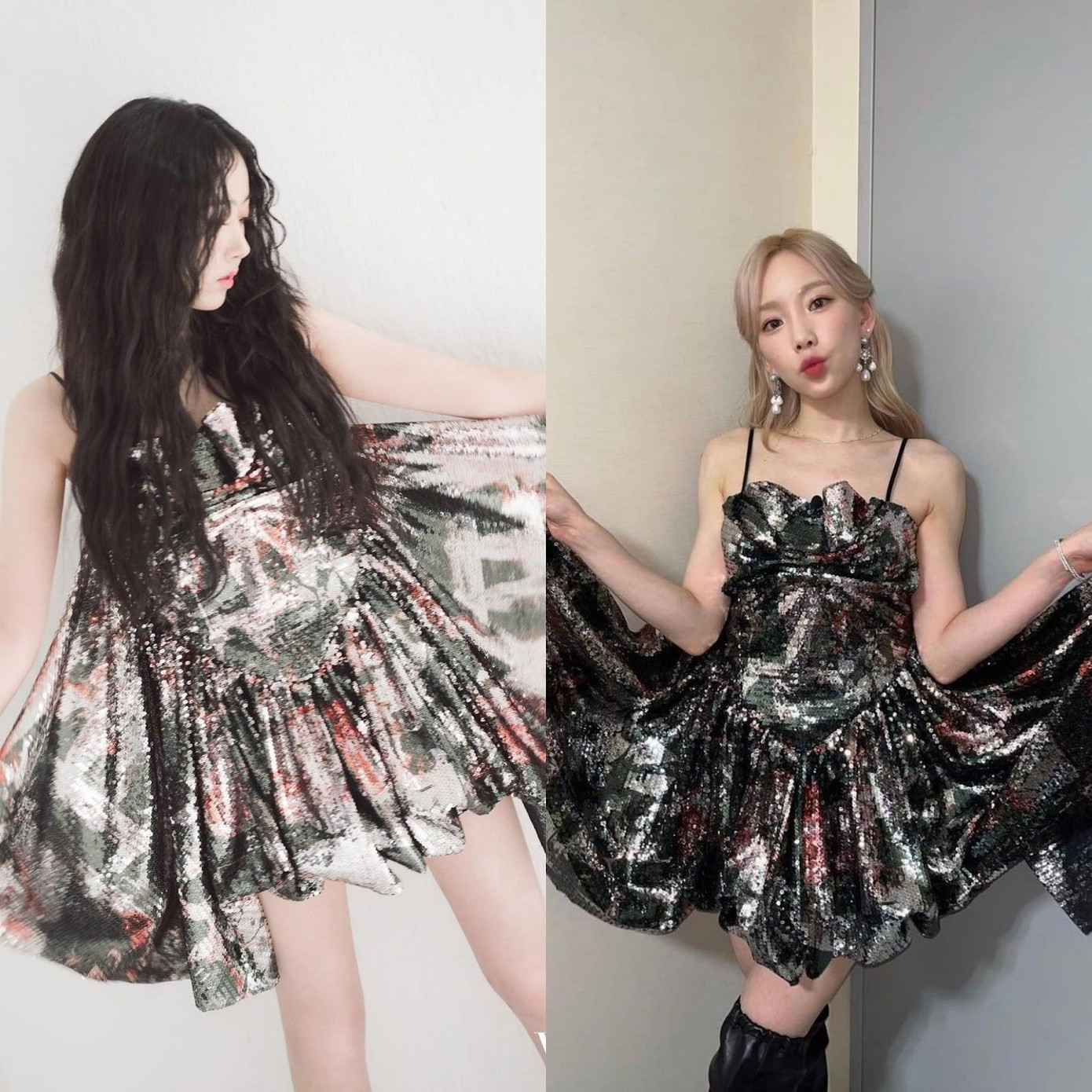 Cặp chị em diện chung một bộ outfit nhưng SinB (trái), Taeyeon (phải) lại toát lên thần thái riêng. Cặp chị em diện chung một bộ outfit nhưng SinB (trái), Taeyeon (phải) lại toát lên thần thái riêng.