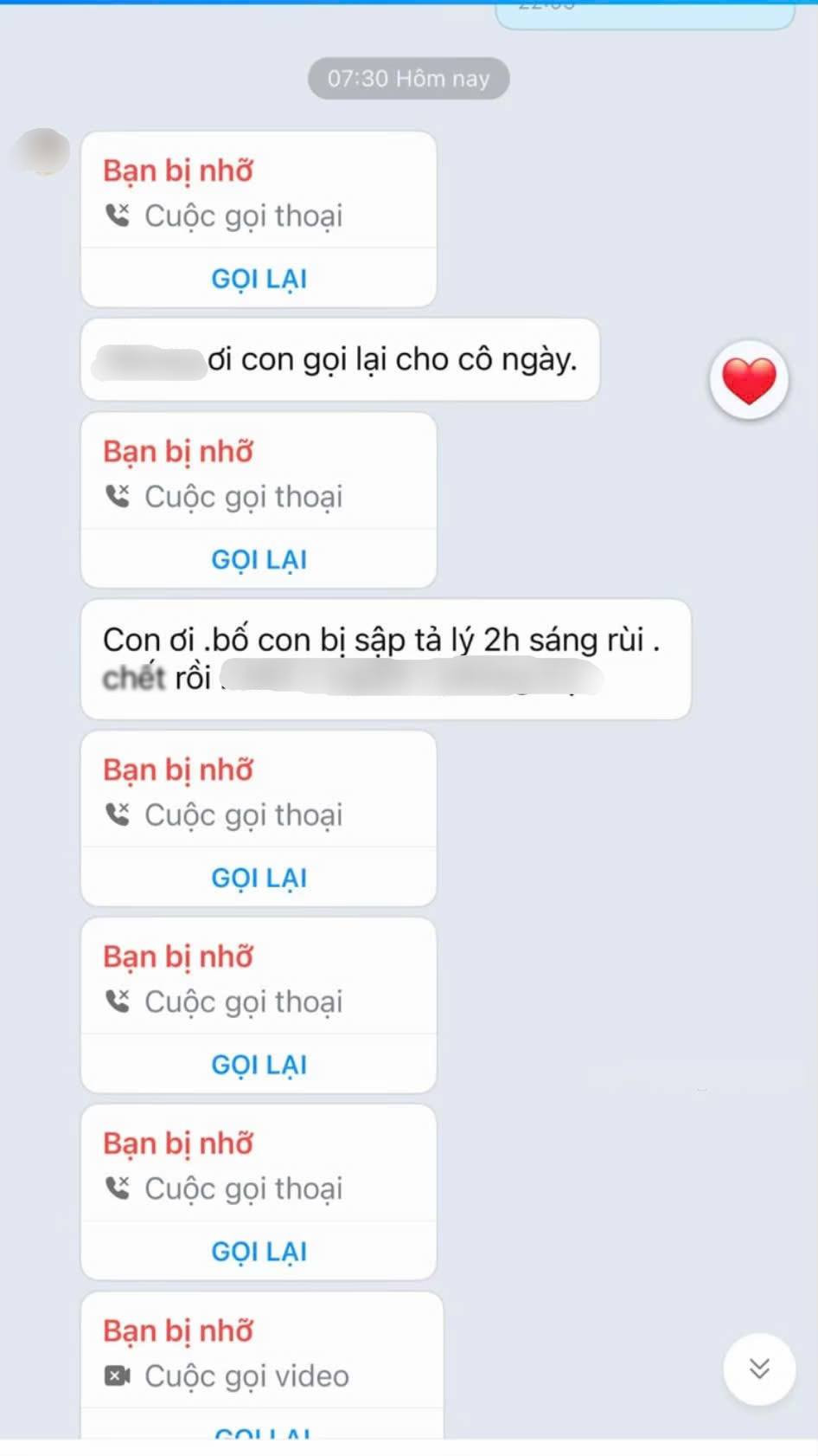 Những cuộc gọi nhỡ, những dòng tin nhắn được T.N. chia sẻ khiến ai cũng nghẹn ngào. Những cuộc gọi nhỡ, những dòng tin nhắn được T.N. chia sẻ khiến ai cũng nghẹn ngào.