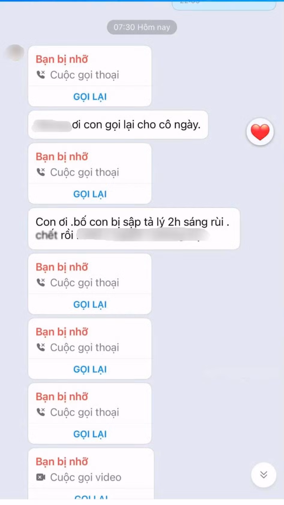 Những cuộc gọi nhỡ, những dòng tin nhắn được T.N. chia sẻ khiến ai cũng nghẹn ngào.