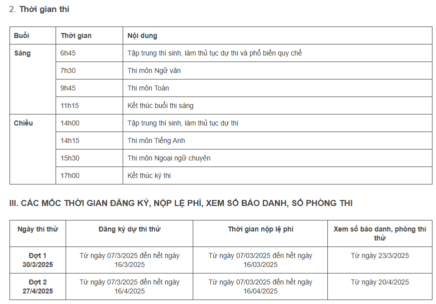 Thời gian thi cụ thể, hạn nộp lệ phí, thời gian xem số báo danh, phòng thi. Thời gian thi cụ thể, hạn nộp lệ phí, thời gian xem số báo danh, phòng thi.