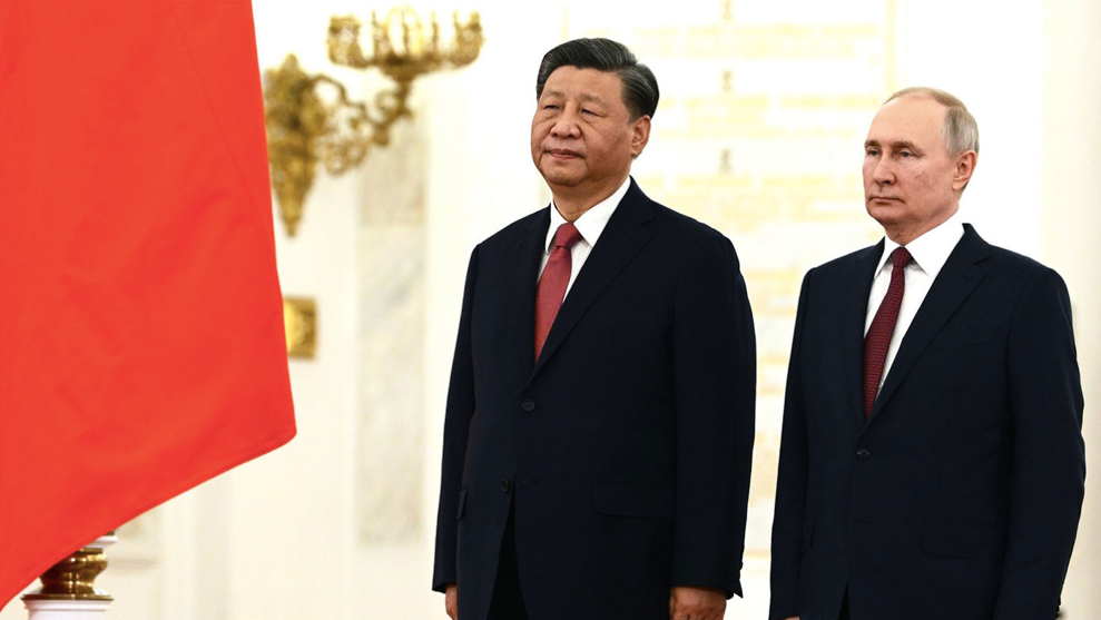 Tổng thống Nga Vladimir Putin đón Chủ tịch Trung Quốc Tập Cận Bình thăm hồi tháng 3/2023. (Ảnh: Tass)