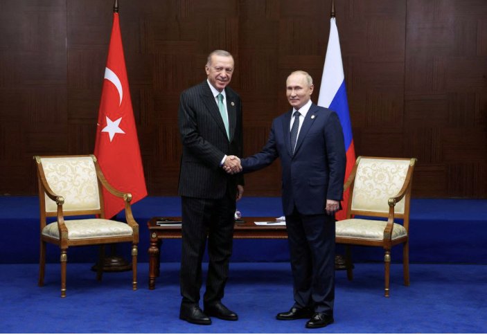 Tổng thống Nga Vladimir Putin và người đồng cấp Thổ Nhĩ Kỳ Tayyip Erdogan trong một cuộc gặp. (Ảnh: Sputnik)
