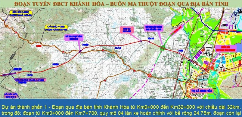 Sơ đồ dự án thành phần 1 tuyến cao tốc Khánh Hoà - Buôn Ma Thuột.