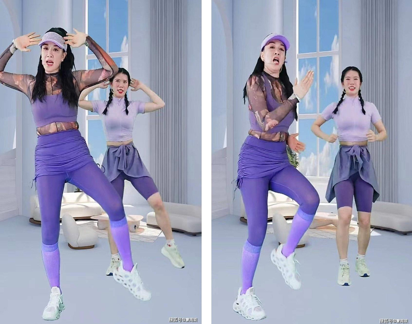 Chung Lệ Đề tập nhảy thể dục nhịp điệu với nữ trợ lý.