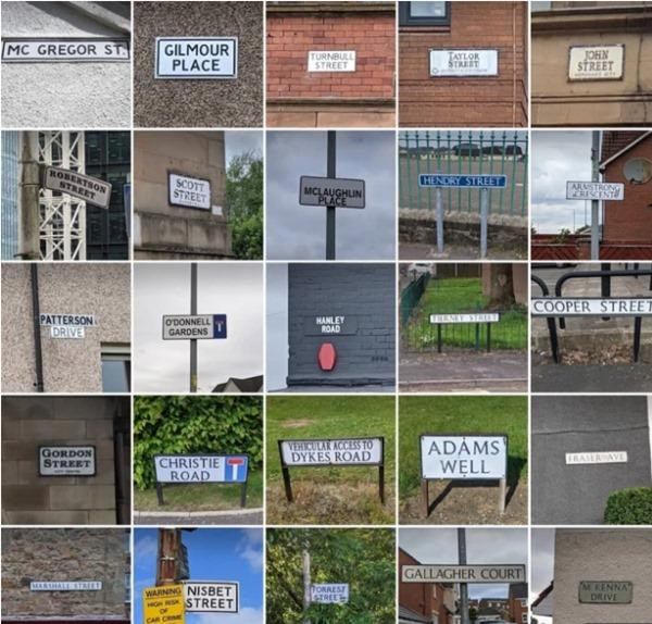 Bộ sưu tập tên đường phố trùng với tên các cầu thủ trong đội tuyển Scotland. Ảnh: David Little.