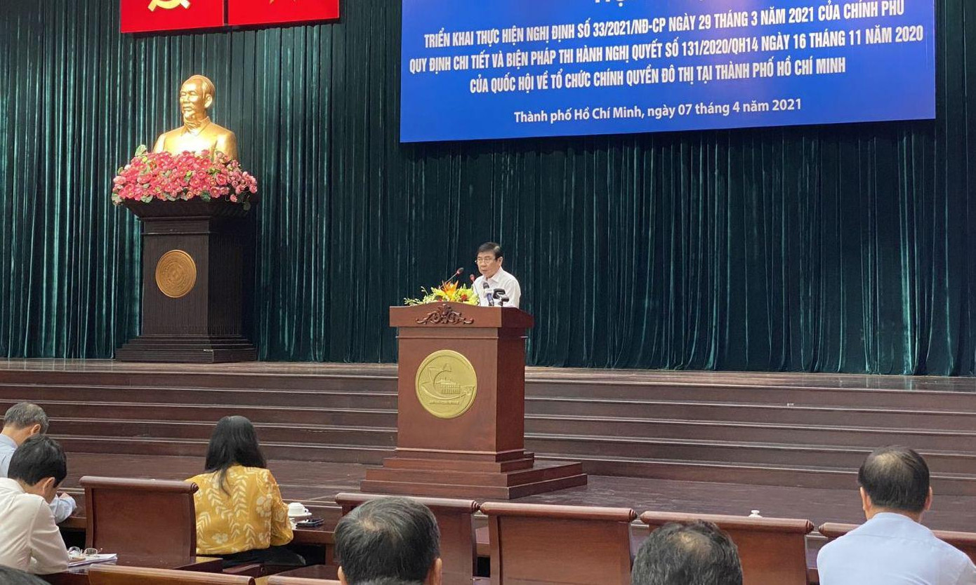 Chủ tịch UBND TPHCM Nguyễn Thành Phong tại hội nghị triển khai Nghị định số 33 của Chính phủ về tổ chức chính quyền đô thị