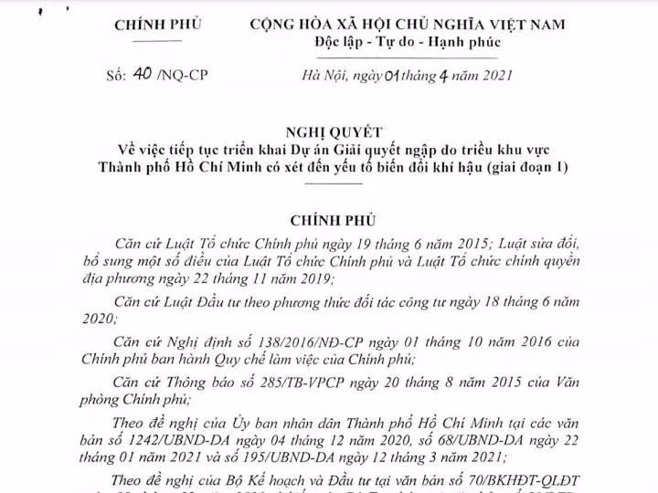 Nghị quyết của Chính phủ cho phép TPHCM tiếp tục triển khai thực hiện dự án chống ngập 10.000 tỷ theo cơ chế đặc thù Nghị quyết của Chính phủ cho phép TPHCM tiếp tục triển khai thực hiện dự án chống ngập 10.000 tỷ theo cơ chế đặc thù