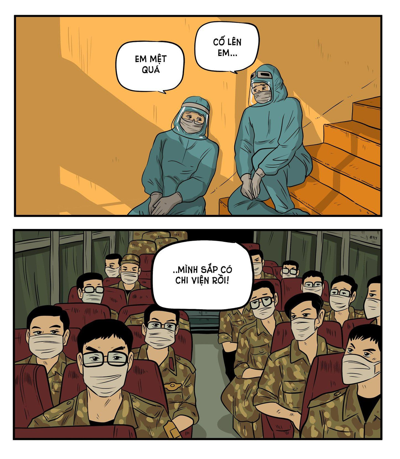 Dịch bệnh diễn biến phức tạp, nhiều thanh niên, sinh viên tình nguyện đã lên đường tới &quot;điểm nóng&quot; chung tay chống dịch. - Tranh của Thăng Fly